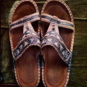 Naot Oleander Jeweled Leather Slip-on Slides Low Wedge Comfort Sandals